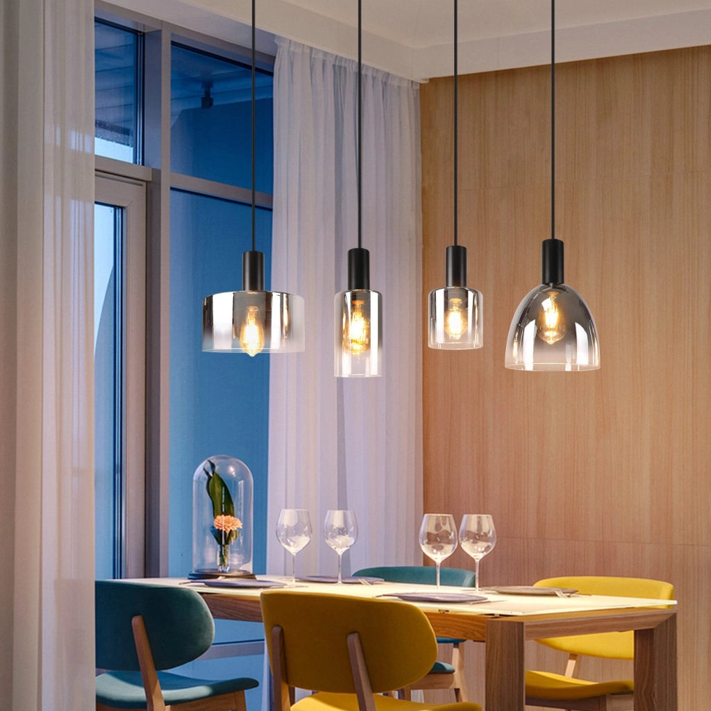ZMH Lampada a Sospensione 4 Luci E27 Vintage Vetro Fum¨¦ Altezza Regolabile per Camera Cucina Senza Lampadina