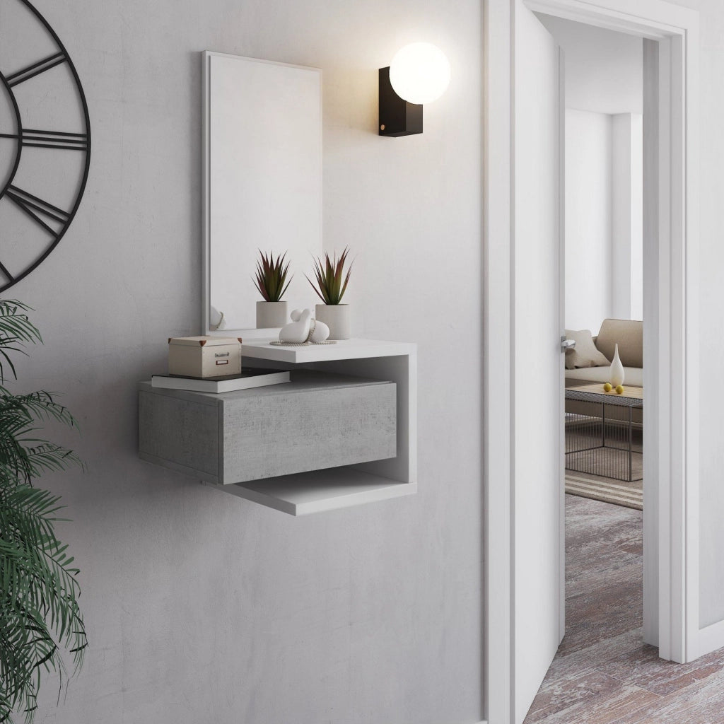 Tesero, Mobile da Ingresso Specchio Incluso, 43x32x90h cm Bianco