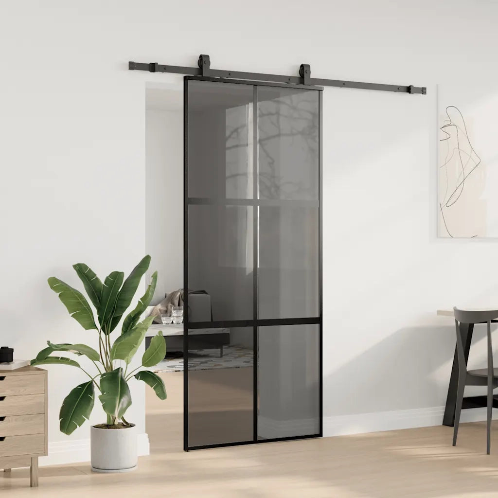 Porta Scorrevole Set Ferramenta Nera 90x205 cm Vetro Temperato