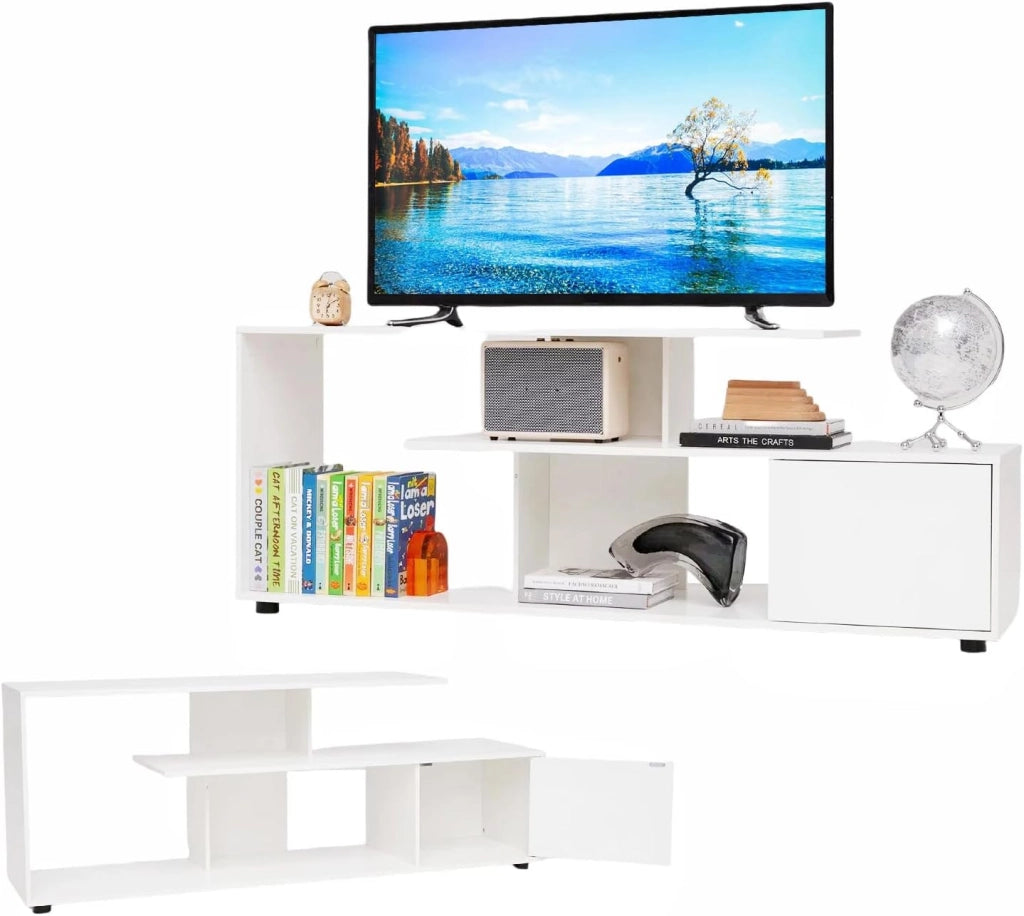 Mobile TV per TV fino a 55 pollici, Panca TV a 3 livelli con armadio a porta, tavolo TV con gambe regolabili, 152 x 38 x 58,5 cm, per soggiorno camera da letto e ufficio (industriale)