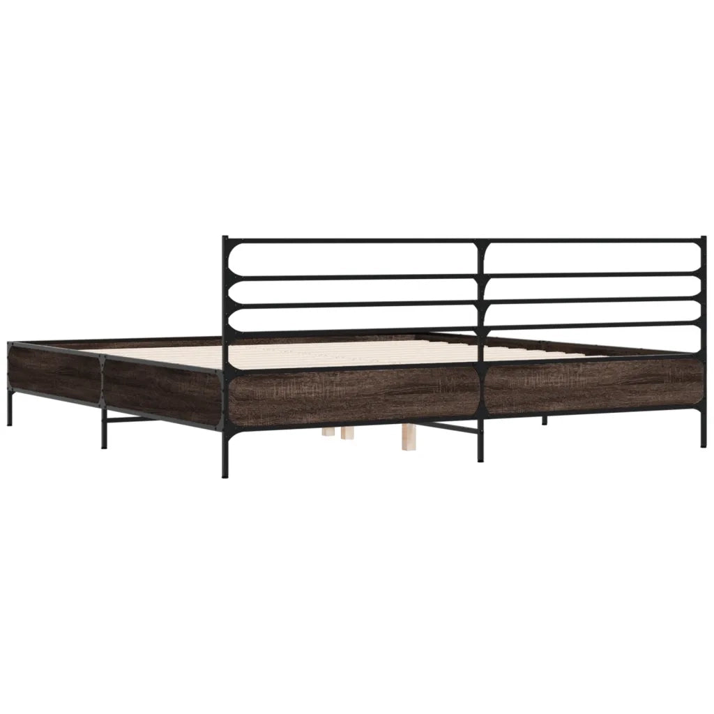 Letto matrimoniale | Letto per adulti | Giroletto Rovere Marrone 180x200cm in Legno Multistrato Metallo
