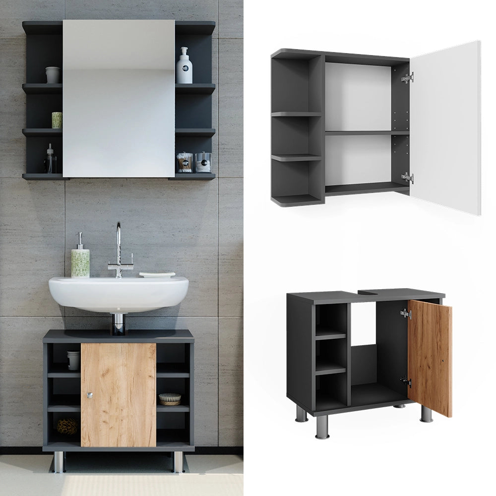 Vicco Set di mobili da bagno Antracite/quercia dorata 2 parti