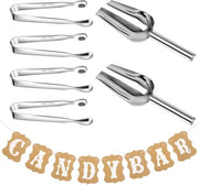 Accessori per Candy Bar, 4 pezzi di cucchiaio di zucchero e 2 pezzi di cucchiaio di ghiaccio e slitta per dolci, cucchiai in acciaio inossidabile, cucchiaio di servizio per Candy Bar, set di decorazioni per matrimonio, compleanno, festa, buffet grill