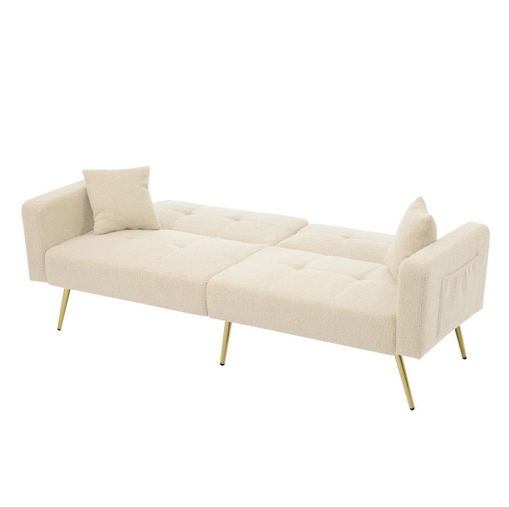 Divano letto 175x64x72 cm con schienale regolabile; tasche laterali; sherpa beige