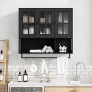 Armadietto da Bagno a Parete ¨C MINIMAL ¨C Nero, 3 Ante, Legno, con Specchio e Porta Salviette