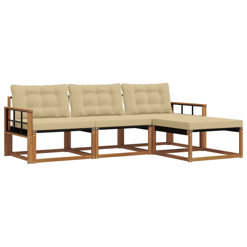 Set di divani da esterno con cuscino 4 pcs Naturale e Beige