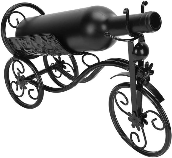 Sistema di conservazione delle bottiglie di vino - Supporto per bicchiere da vino da bicicletta - Supporto decorativo in metallo nero - Presentazione del vino - Design unico - Adatto per soggiorno, bar