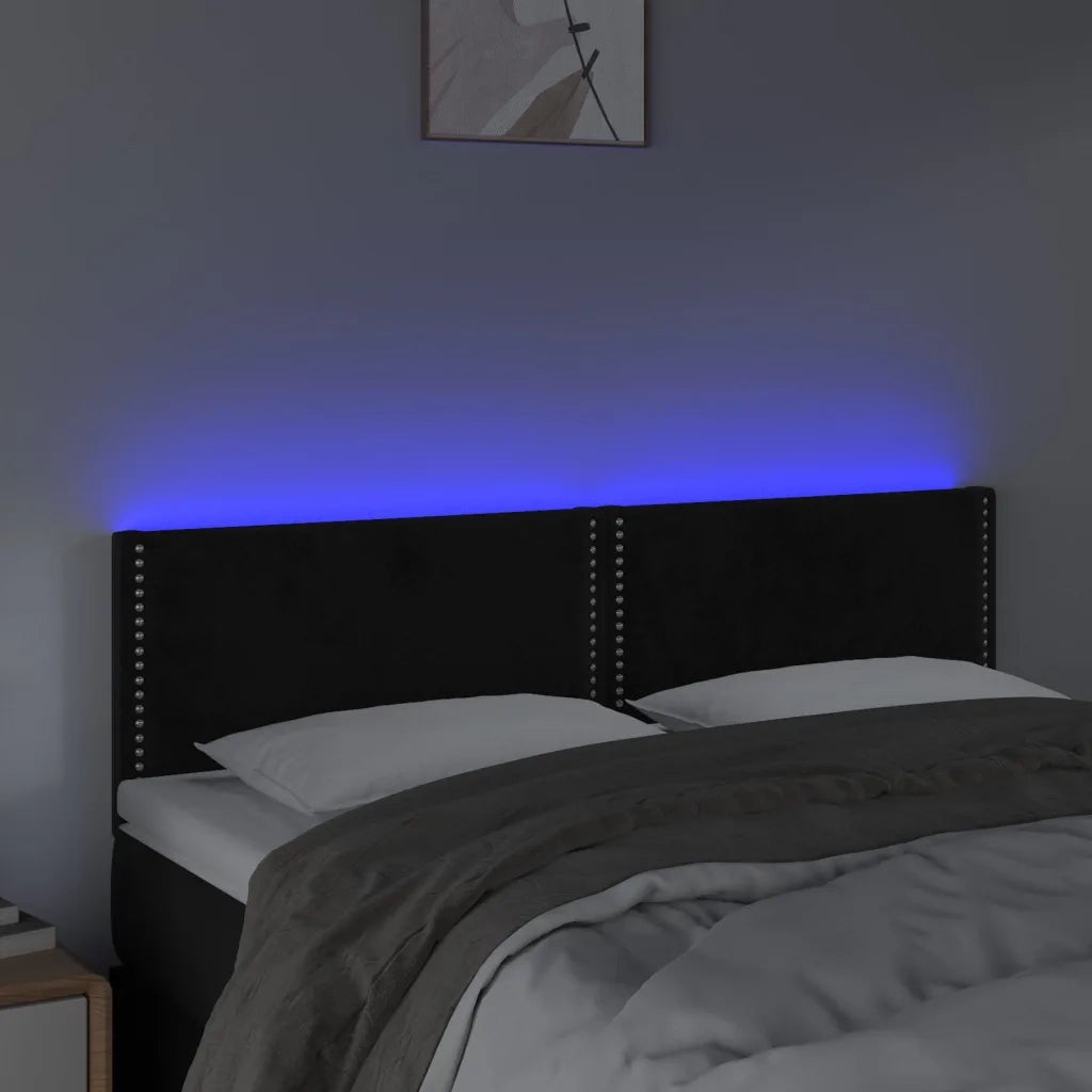 Testiera a LED Nera 144x5x78/88 cm in Velluto 3121522