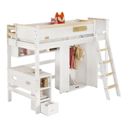 LETTO A CASTELLO con scrivania e armadio 90 x 200 cm bianco naturale