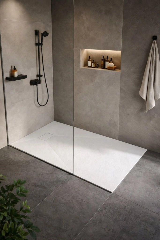 Piatto doccia in resina 80x140 cm SMC effetto pietra colore bianco CUBA