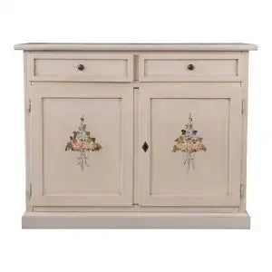 Credenza madia buffet in legno Shabby chic 2 ante mod Martini bianco anticato decorata
