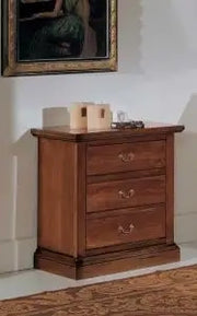 Comodino in legno noce scuro arte povera con maniglie