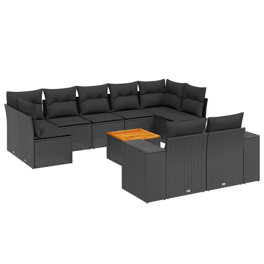 Set Divani da Giardino 10pz con Cuscini in Polyrattan Nero