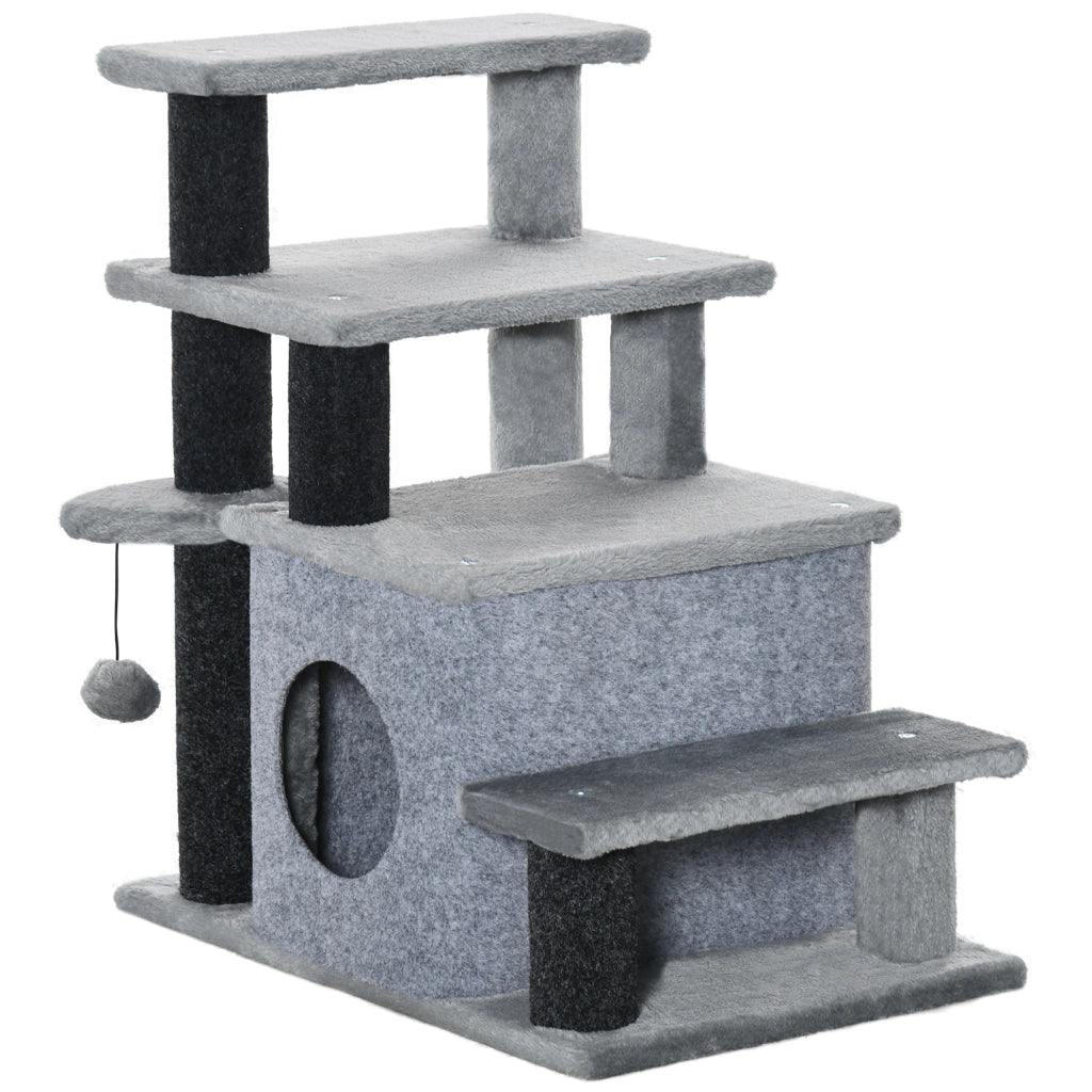 SCALETTA PER GATTI regolabile 3/4 gradini 60x40x66 cm grigio in pannello di legno