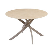 Tavolo da pranzo rotondo ARAVIS 120 cm - Ceramica beige effetto pietra e gambe design marrone