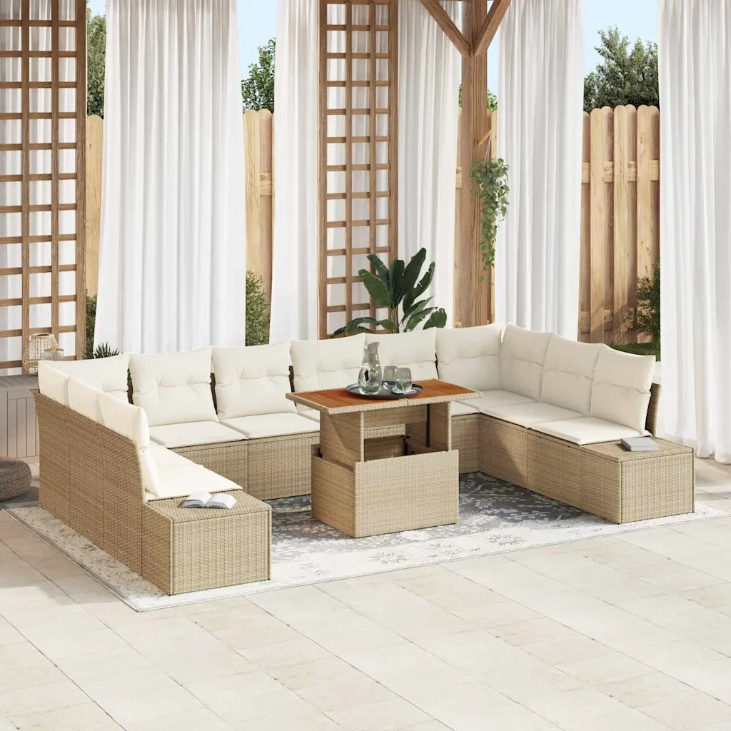 Set Divano da Giardino con cuscino 11 pcs Beige e Crema 3350015