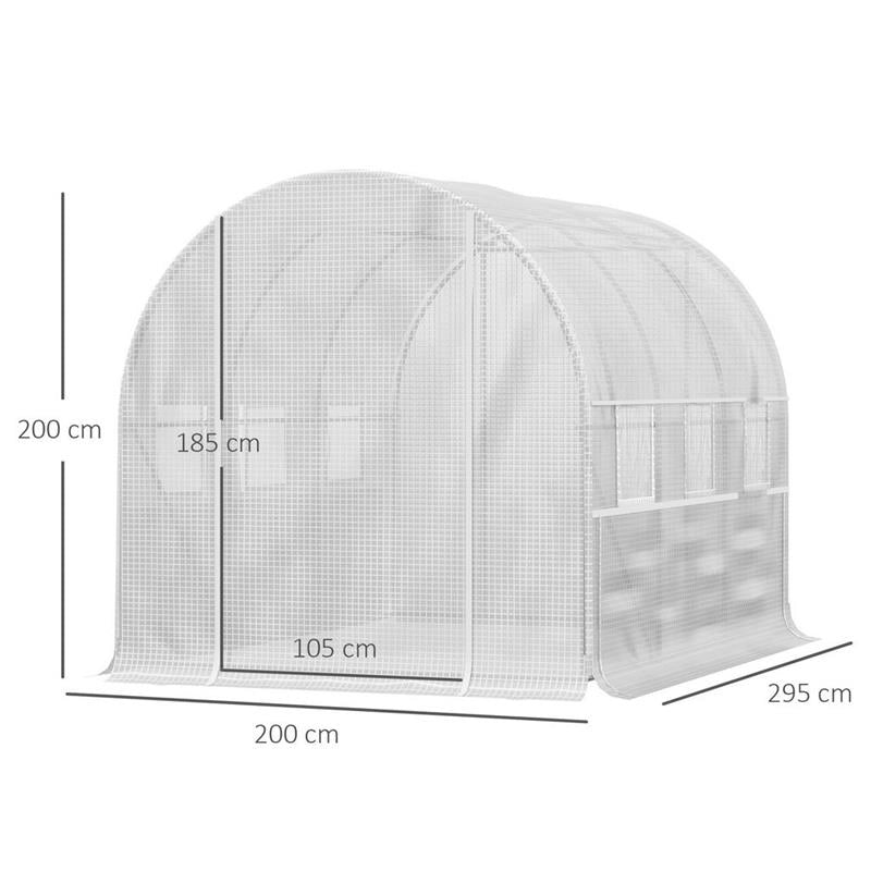 SERRA PER ORTO 2.95X2X2M IN ACCIAIO E COPERTURA PE, PORTE CON ZIP E FINESTRE A RETE, BIANCA