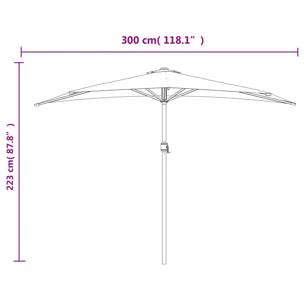 Ombrellone da balcone con palo in alluminio 300 x 150 x 253 cm metà nero 02_0008303