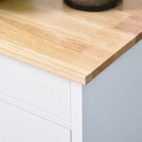 Carrello da Cucina Salvaspazio in MDF con Piano di Lavoro in Legno di Gomma, Cassetto, Armadietto, 3 Mensole, Ripiani Regolabili, Porta Strofinacci e Ruote Girevole, 66x39.5x86.5cm, Bianco