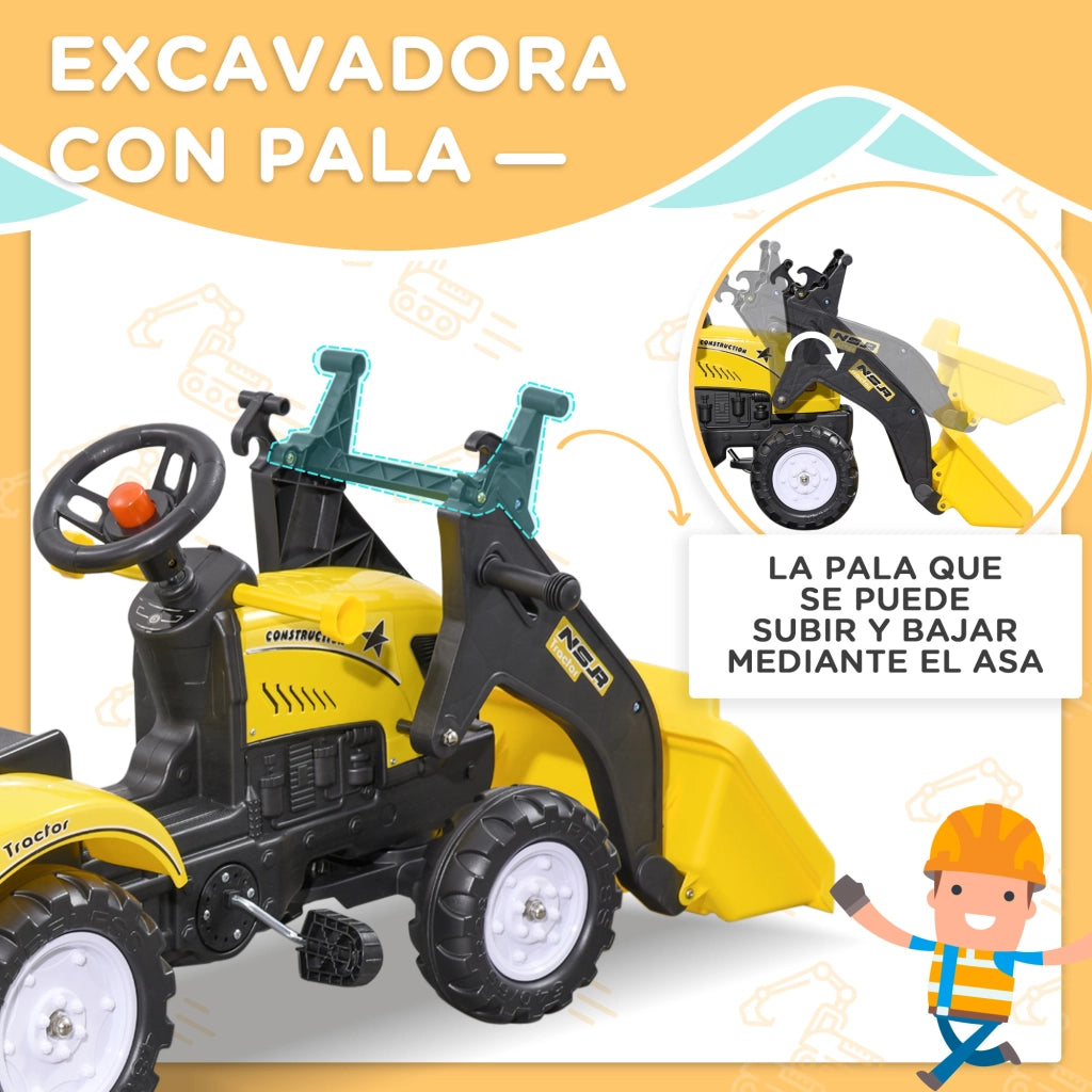 Trattore a Pedali per Bambini 3 Anni con Rimorchio Estraibile e Benna ¨C zephmum ¨C 167x41x52 Giallo