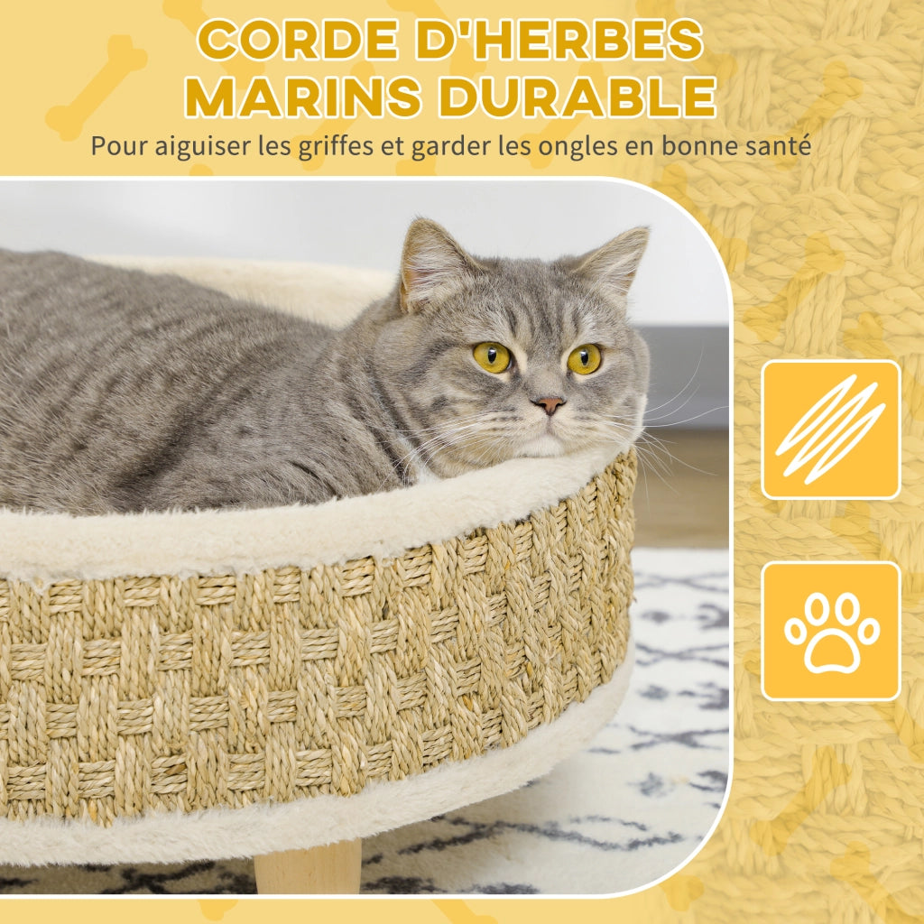 Cestino per cani rotondo su gambe con cuscino ¨C zephmum ¨C beige ?48x24.5cm