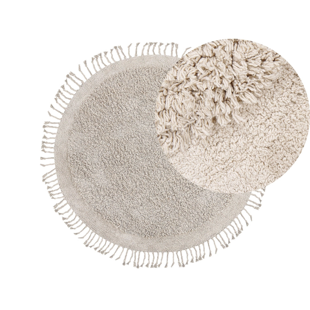 Tappeto rotondo in cotone beige ⌀ 140 cm con frange boho soggiorno camera da letto
