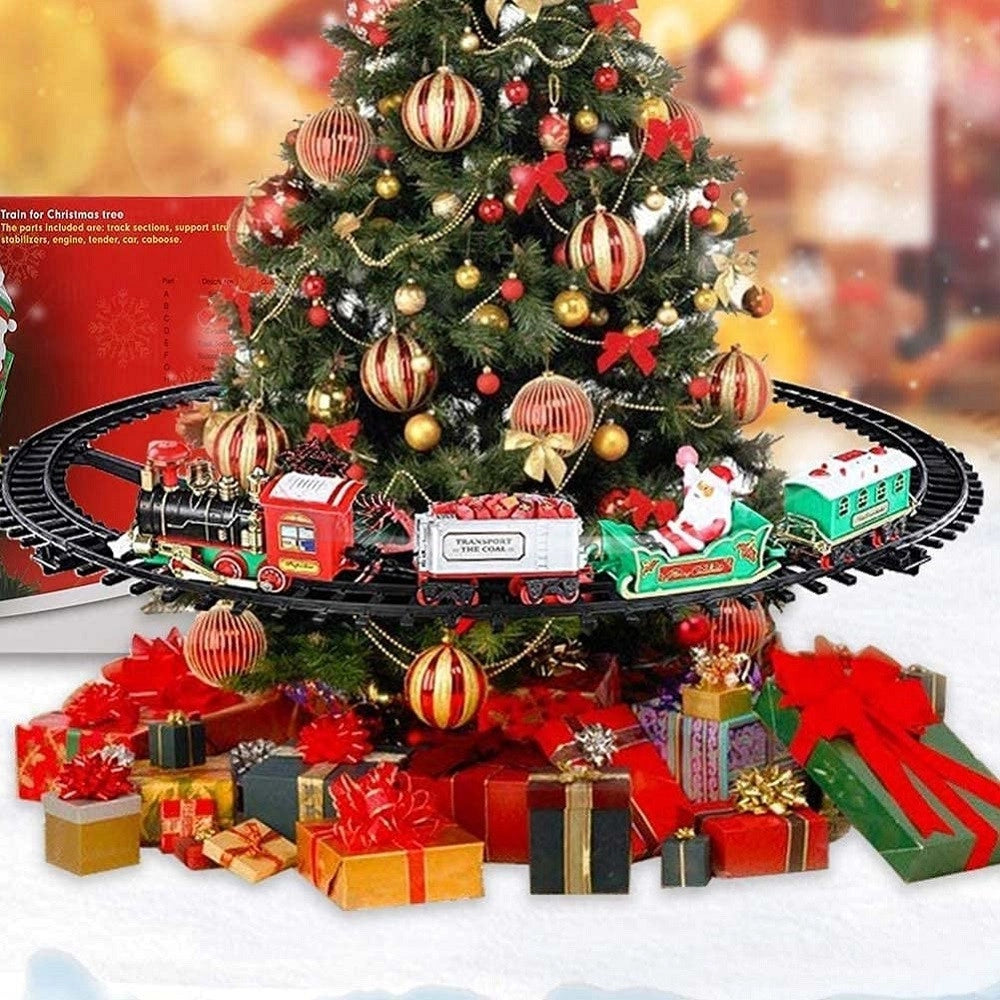 Trade Shop - Trenino Natalizio Supporto Centro Albero Natale Elettrico 2 Vagoni Slitta ø 89cm -