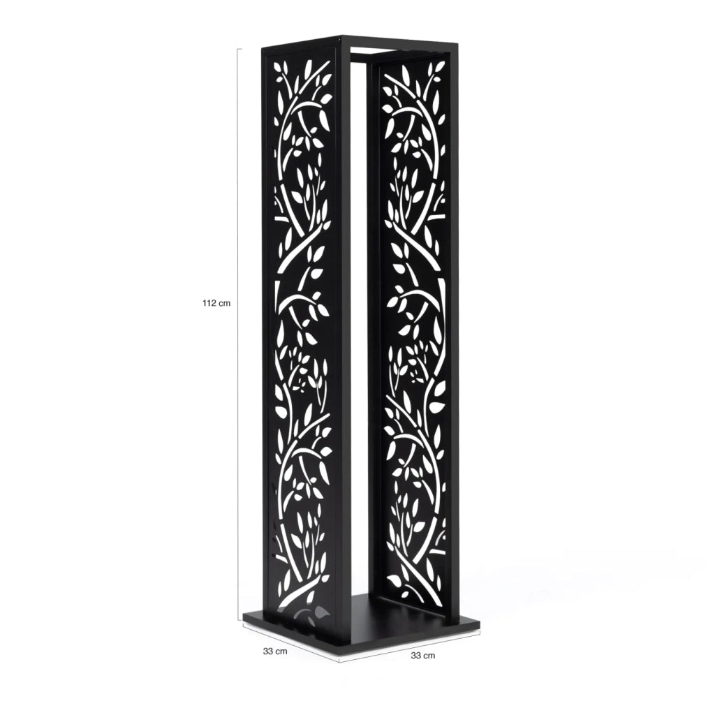 IDMarket - Leñero vertical de acero negro con motivo de árbol H.112 cm