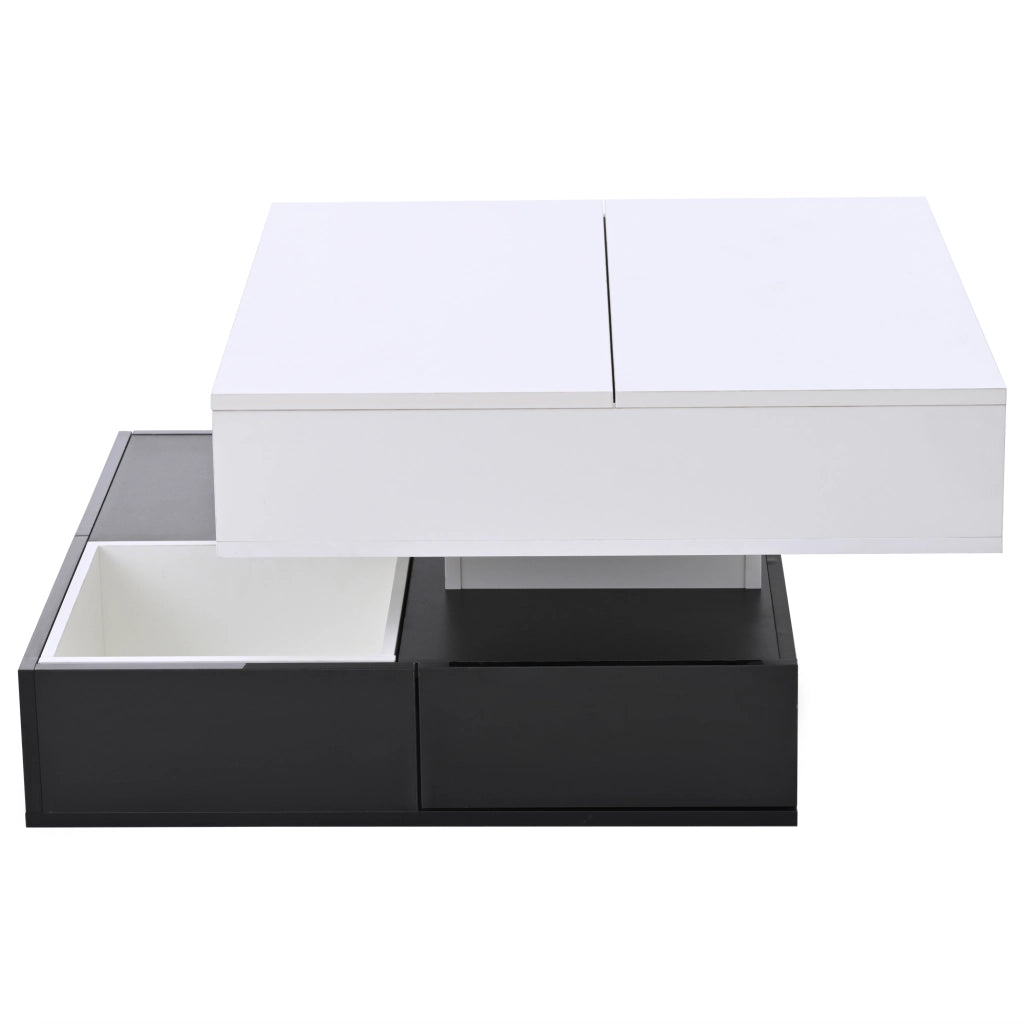 Tavolino da caffè alzabile con piano girevole a 360° e 3 cassetti; vano aperto; finitura lucida; soggiorno; 70 × 70 × 40 cm