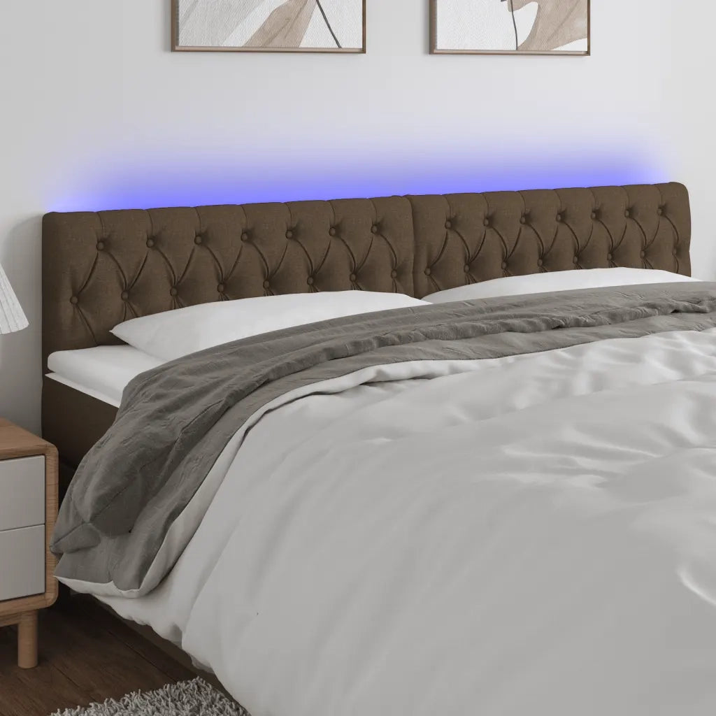 Testiera a LED-Testata con LED Marrone Scuro 180x7x78/88 cm in Tessuto
