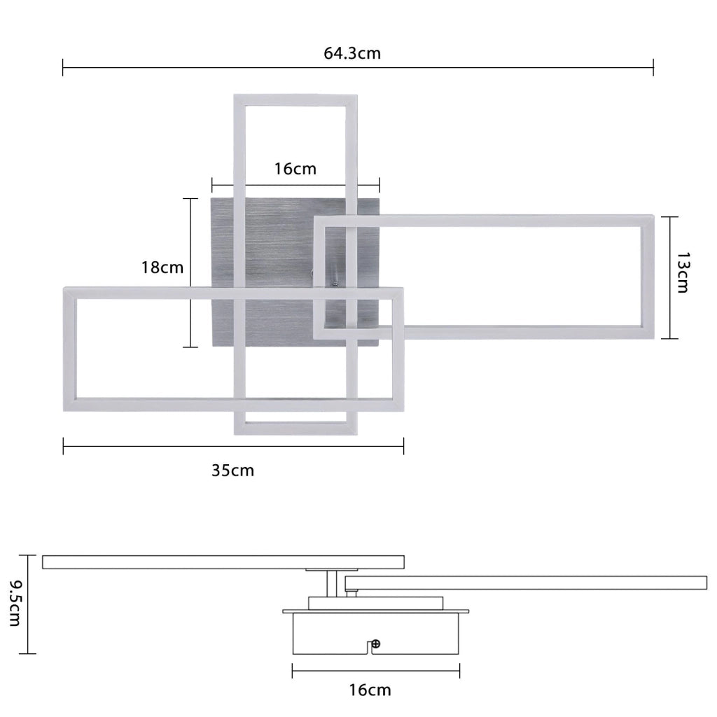 ZMH Lampada da soffitto plafoniera LED geometrica argentata dimmerabile 64 cm 36W per camera letto soggiorno