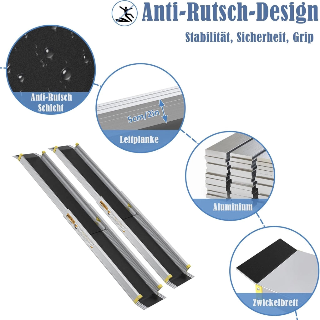2X Rampa Telescopica per Sedie a Rotelle 76-122 cm in Alluminio, Capacità di Carico 300 kg, Rampa Telescopica Pieghevole, Rampa di Carico Regolabile e Portatile per Sedie a Rotelle e Scooter