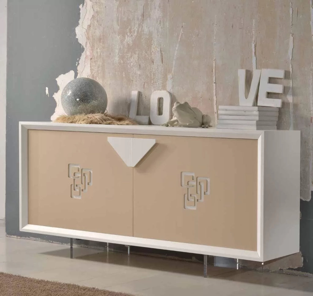 Credenza frassino laccato bianco poro aperto  2 porte con piedi in plexiglass l.180 p.50 h.90 - Mobili 2G