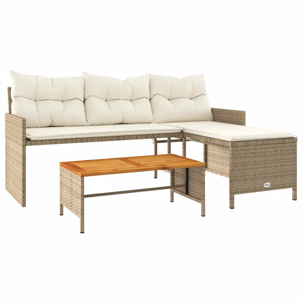 Divano da Giardino con Tavolo e Cuscini a L-Sofa da Giardino-Divano da esterno Beige in Polyrattan 100252