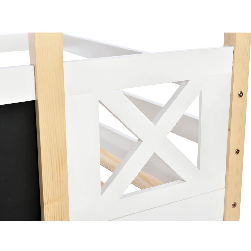 Letto a soppalco per bambini 90x200 cm con scala, 2 reti a doghe, bianco