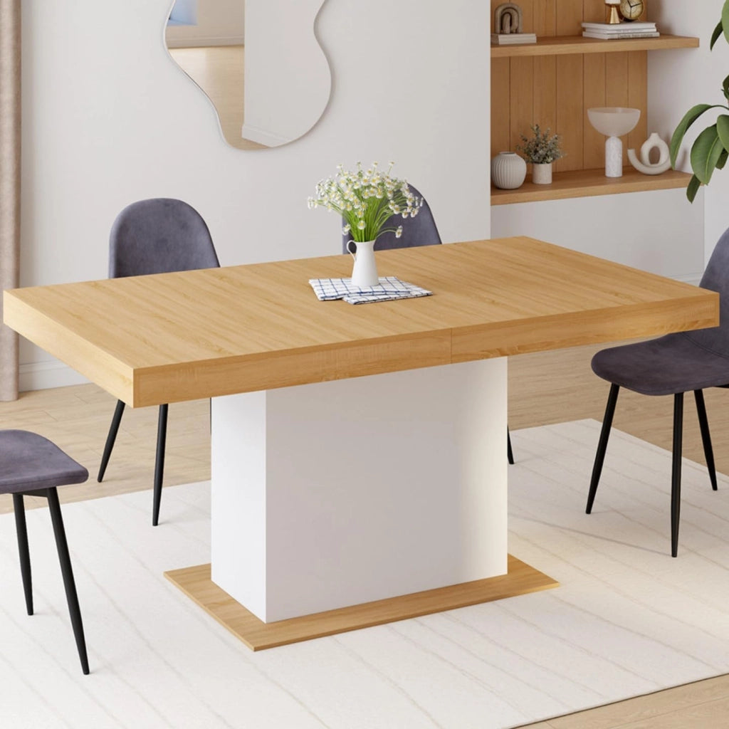 Tavolo da pranzo rettangolare allungabile EDEN 6-10 persone in legno e bianco 160-200 cm