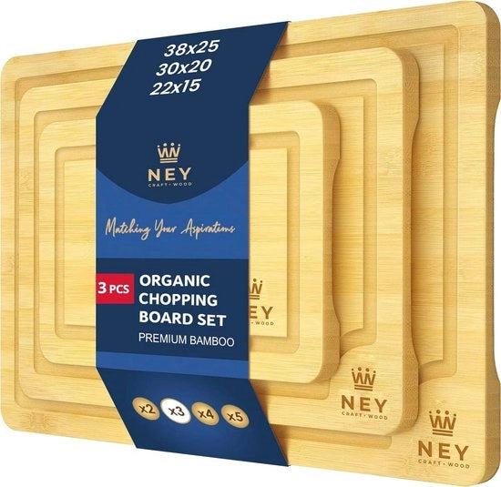Impianto di Tagliere in Legno e Bambù Premium di 2 in 1, Set di 3 con Solco per Succo.