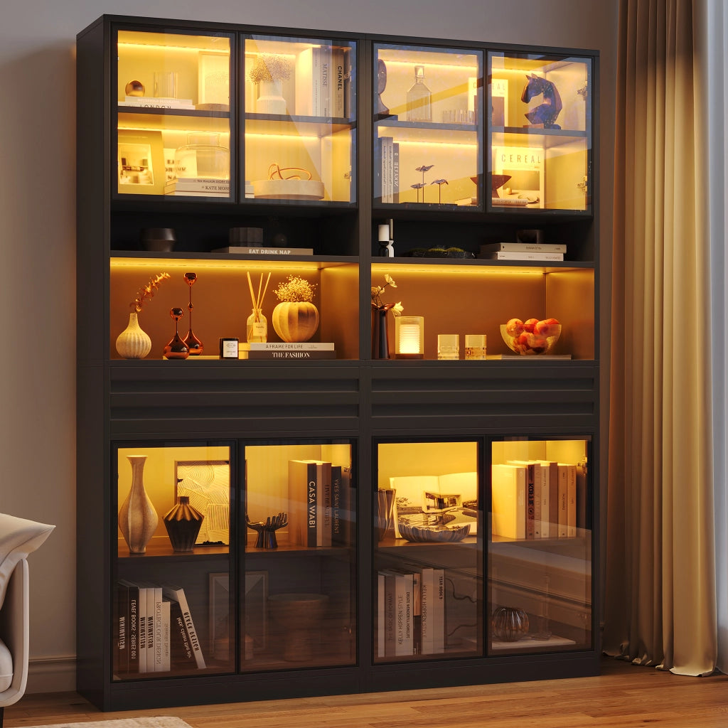 Vetrina con illuminazione LED controllabile tramite app in MDF nero