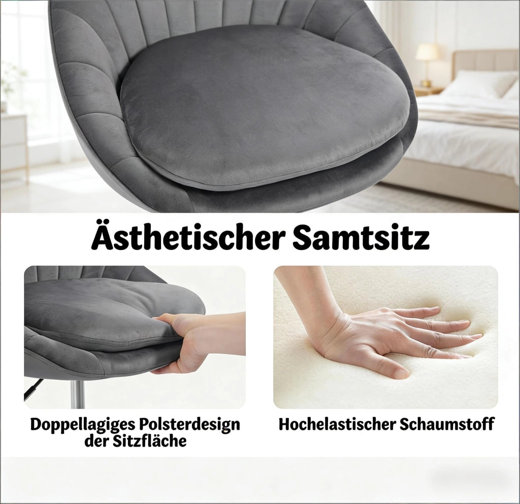 SEDIA Ufficio Ergonomica 52x72-82x52 cm In Velluto Grigio Scuro