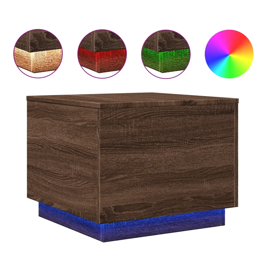 Tavolino da salotto | Tavolino da caff¨¨ | Tavolino da Soggiorno con Luci LED Rovere Marrone 50x50x40 cm