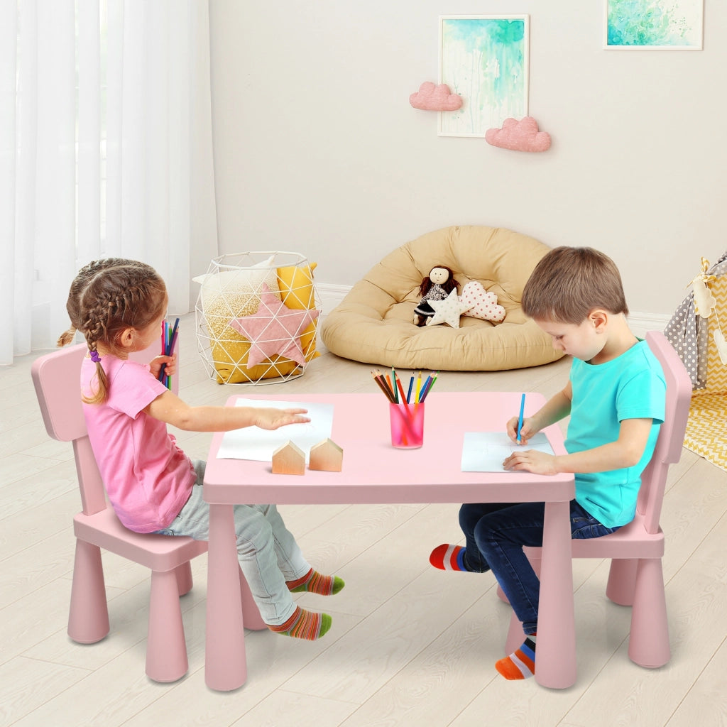 Set con tavolo e 2 sedie per bambini, Set con tavolo e 2 sedie per mangiare disegnare scrivere e fare lavoretti Rosa-Tavoli e sedie