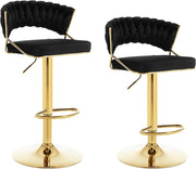 Sgabelli da Cucina Set di 2, Sgabelli da Bar Girevoli Altezza Regolabile con Schienale e Poggiapiedi, Velluto, Nero