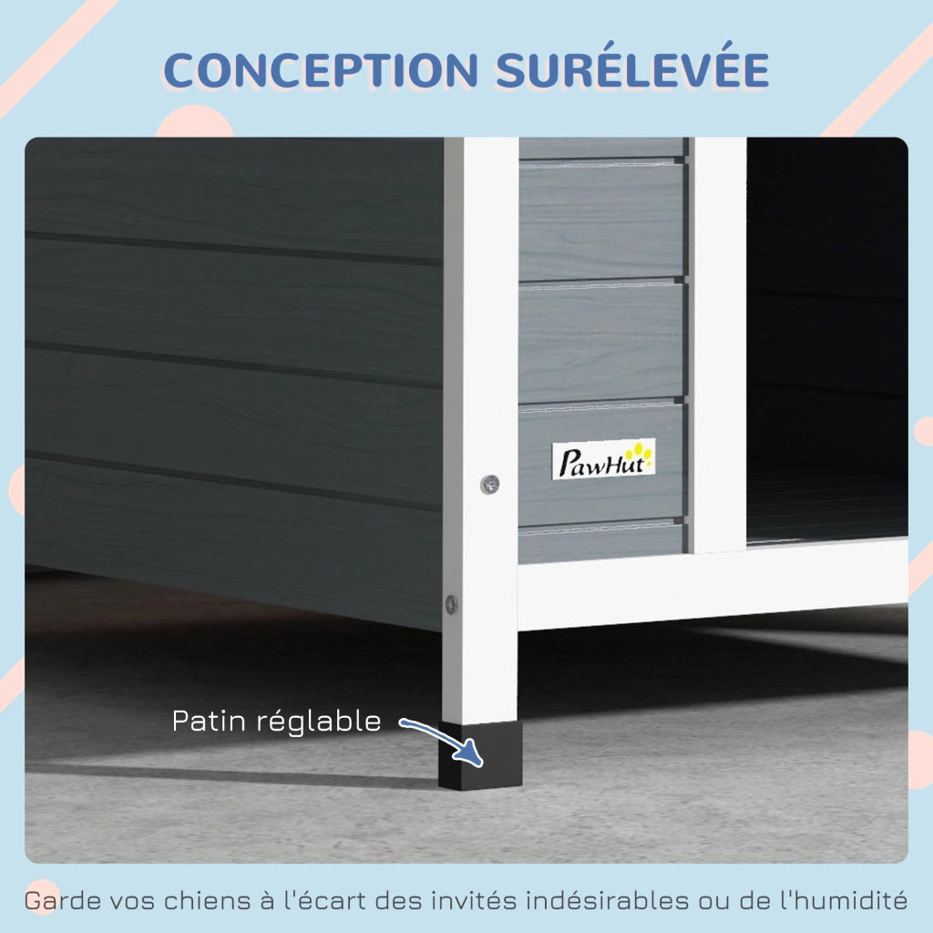 Casetta per cani esterna in legno con pavimento rimovibile ¨C zephmum ¨C 84x99x87 cm grigio