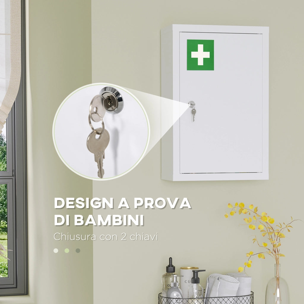 Armadietto Medicinali a 3 Ripiani ¨C Zephmum ¨C Bianco, 30x14x46 cm
