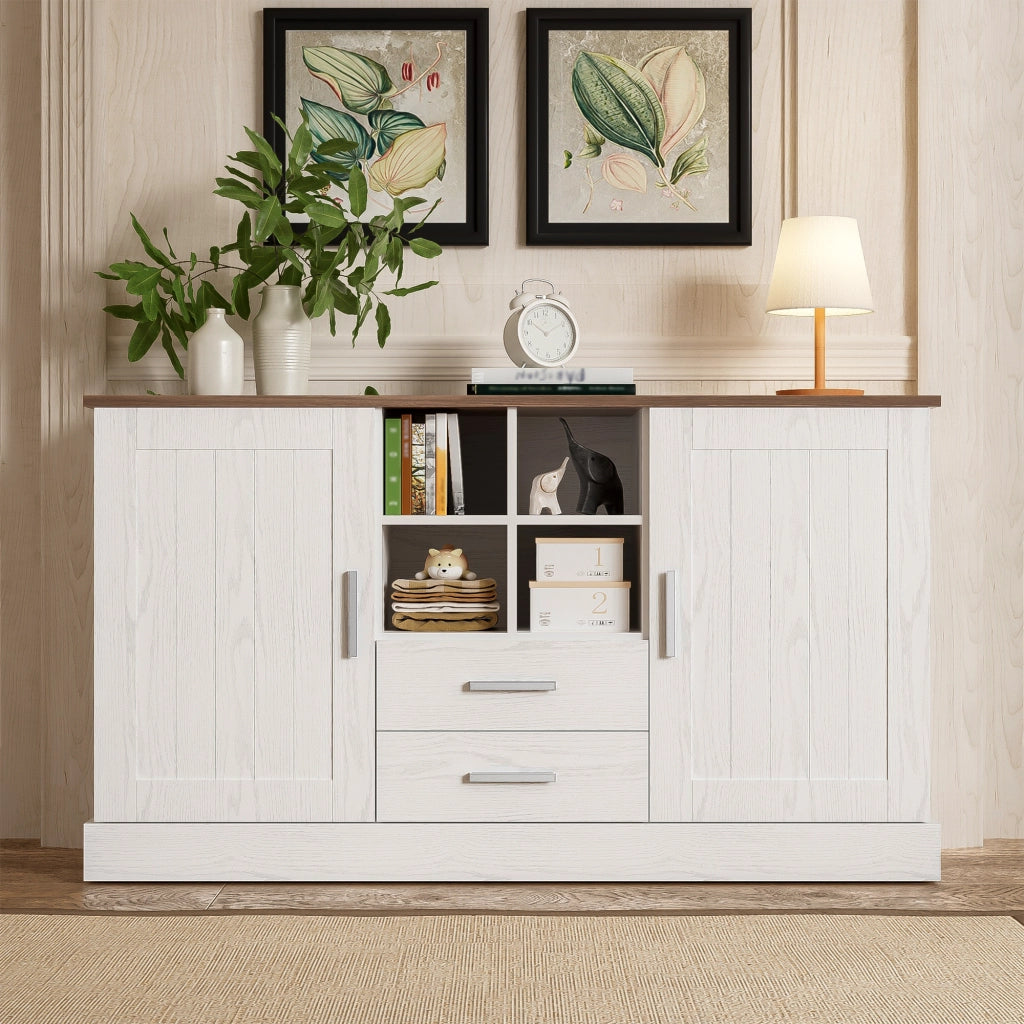OKWISH Credenza con 2 Ante 2 Cassetti e 4 Vani, Chiusura Ammortizzata, per Soggiorno, 140 x 40 x 79.5 cm