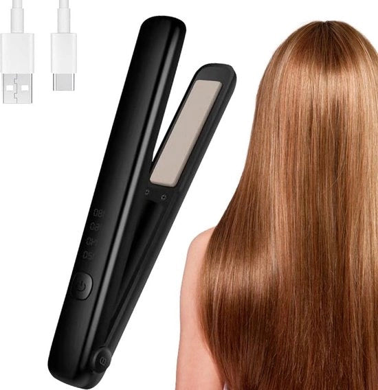 Stilettura 2 in 1 senza fili con caricamento USB-C e display LCD - stilettura ceramica per arricciare e stile - 120-180 °C - capelli lunghi e spessi