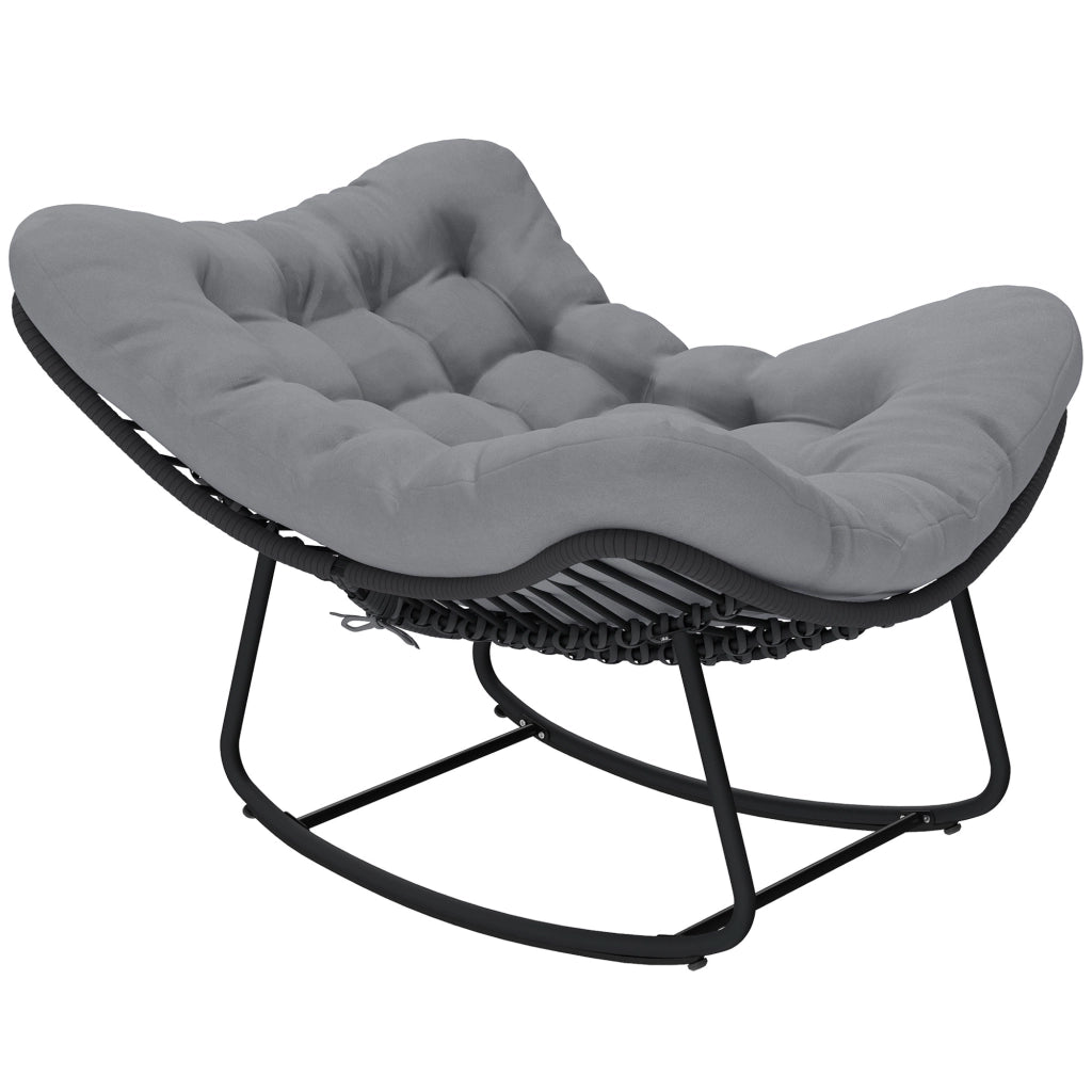 Sedia a Dondolo 87x110x70 cm con Cuscino Morbido in Rattan Grigio Scuro