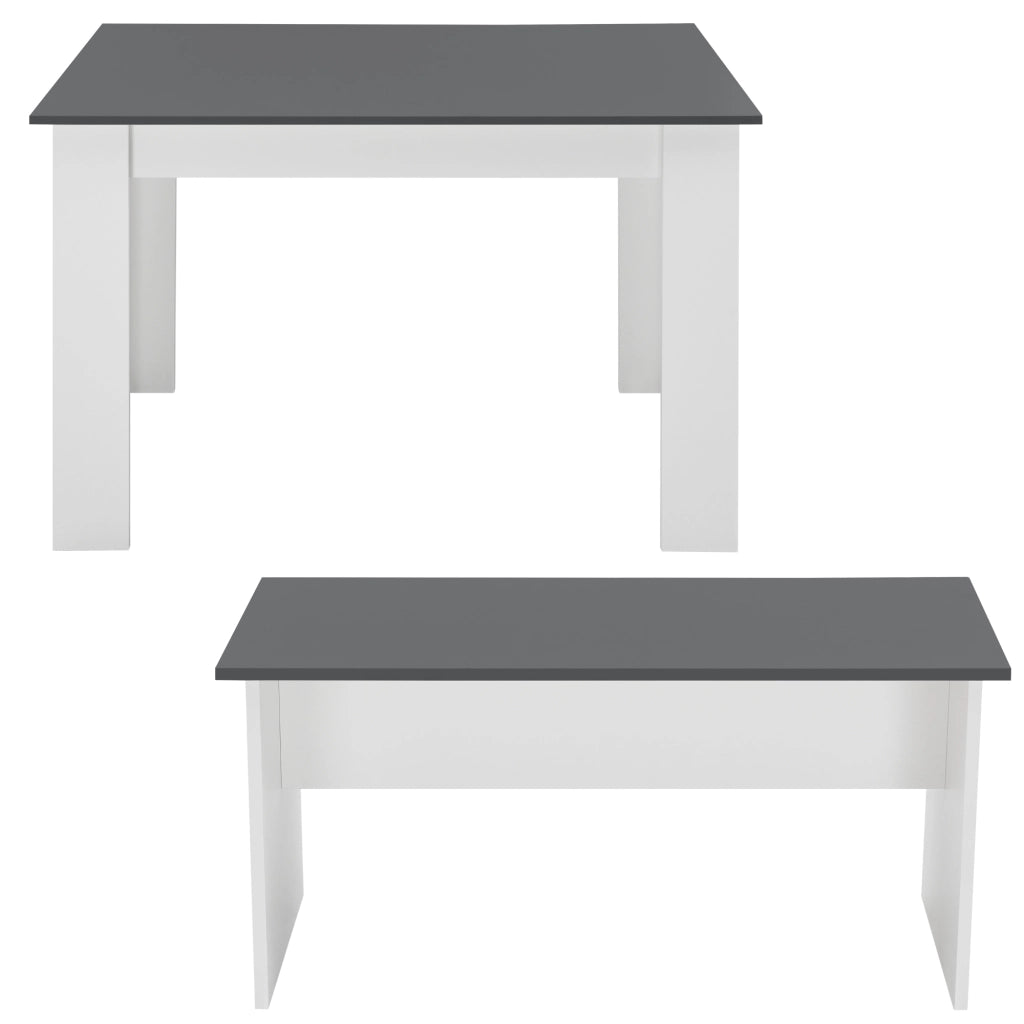 Set Hokksund per Sala da Pranzo Tavolo e 2 Panche - Bianco / Grigio [en.casa]