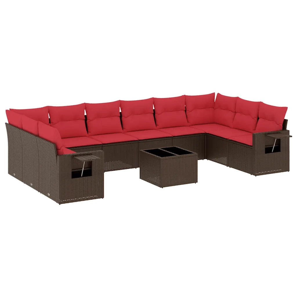 Set Divani da Giardino 11 pz con Cuscini Marrone in Polyrattan 3220683