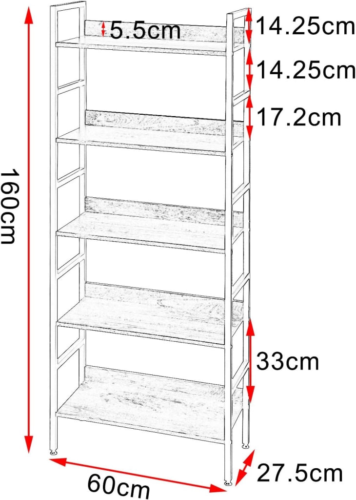 Scaffale Libreria a 5 Ripiani Design Industriale Scaffalatura Portaoggetti Moderna per Studio Sala Ufficio Legno scuro 0010ZWJ
